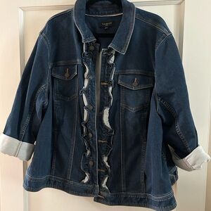 Talbots Dark Blue Ruffle Trim Jean Jacket, 3X